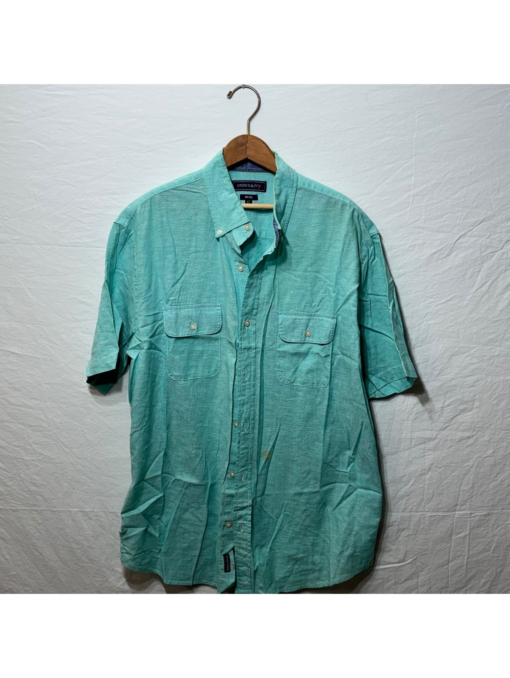 Crown Ivy Big Tall Teal Two Pocket Shirt LT